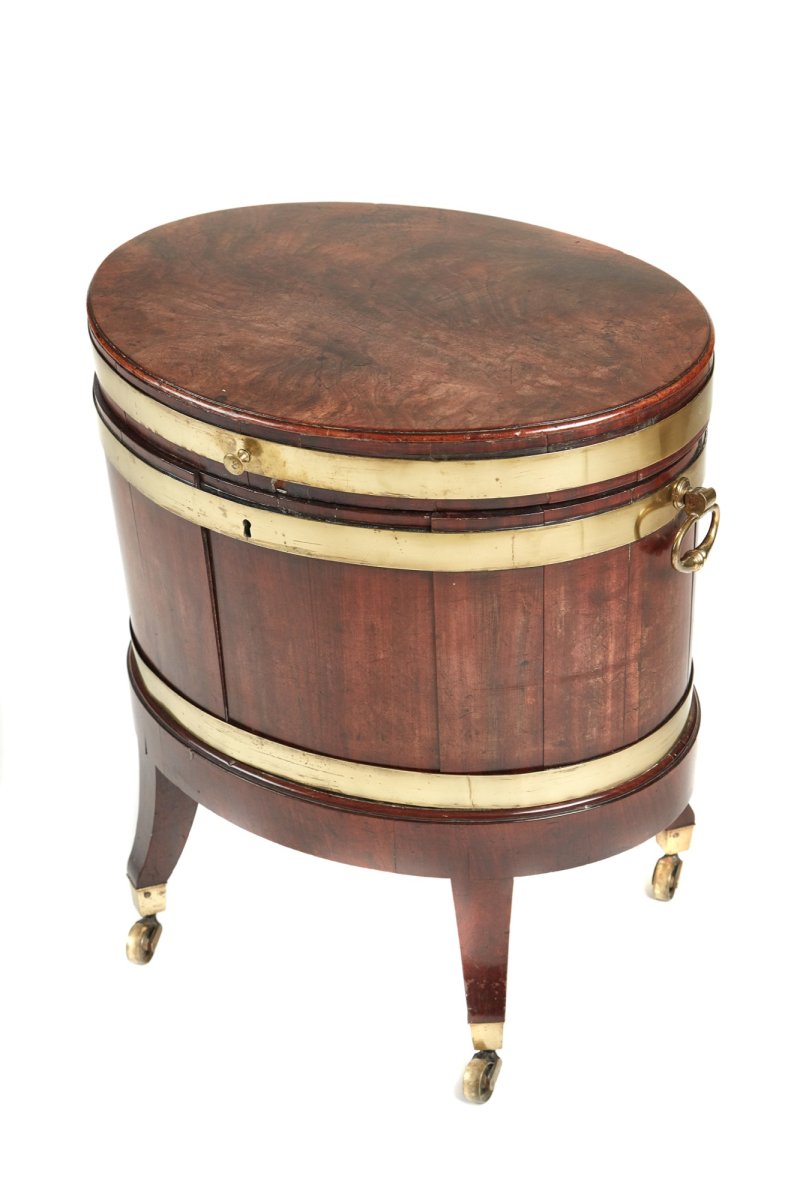 Antique George III Oval Mahogany Brass Bound Wine Cooler